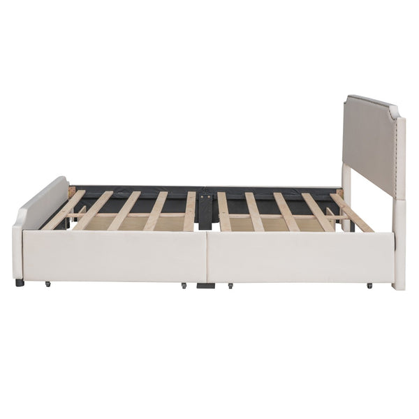 HomeRoots Beige Tufted Upholstered Queen Bed Frame with Drawers - Stylish Storage & Comfort for Your Bedroom 592902
