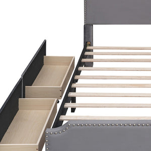 HomeRoots Gray Tufted Upholstered Queen Bed Frame with Storage Drawers - Stylish, Modern & Cozy Design 592903