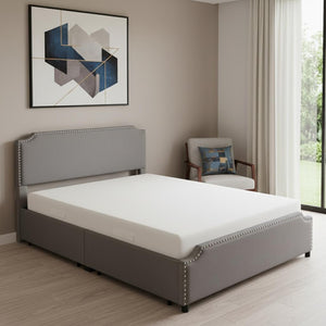 HomeRoots Gray Tufted Upholstered Queen Bed Frame with Storage Drawers - Stylish, Modern & Cozy Design 592903