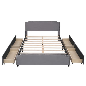 HomeRoots Gray Tufted Upholstered Queen Bed Frame with Storage Drawers - Stylish, Modern & Cozy Design 592903