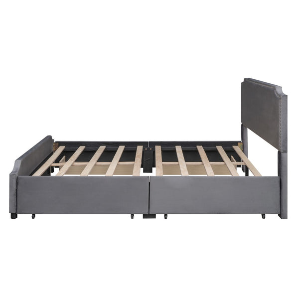 HomeRoots Gray Tufted Upholstered Queen Bed Frame with Storage Drawers - Stylish, Modern & Cozy Design 592903