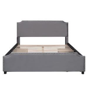 HomeRoots Gray Tufted Upholstered Queen Bed Frame with Storage Drawers - Stylish, Modern & Cozy Design 592903