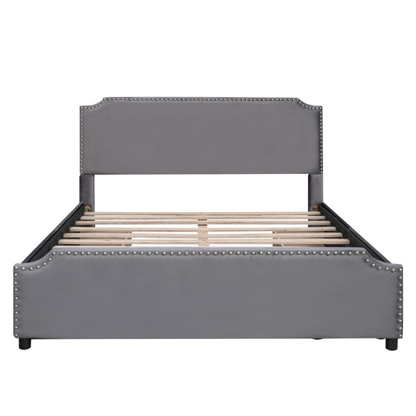 HomeRoots Gray Tufted Upholstered Queen Bed Frame with Storage Drawers - Stylish, Modern & Cozy Design 592903