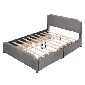 HomeRoots Gray Tufted Upholstered Queen Bed Frame with Storage Drawers - Stylish, Modern & Cozy Design 592903