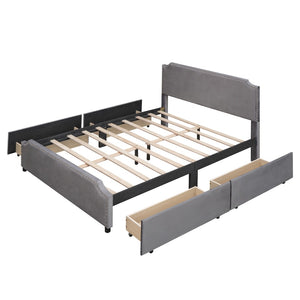 HomeRoots Gray Tufted Upholstered Queen Bed Frame with Storage Drawers - Stylish, Modern & Cozy Design 592903