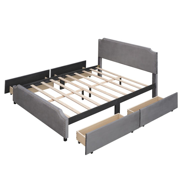 HomeRoots Gray Tufted Upholstered Queen Bed Frame with Storage Drawers - Stylish, Modern & Cozy Design 592903