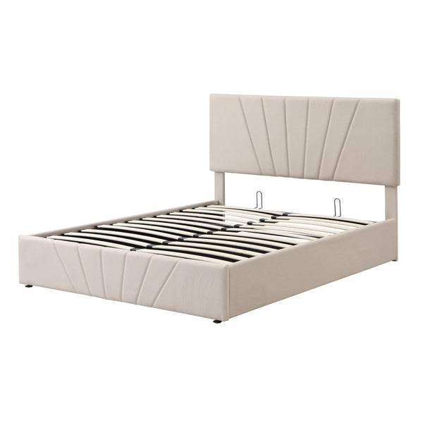 HomeRoots Beige Tufted Upholstered Full Bed Frame - Stylish, Durable Platform Design for Comfort & Versatility 592904