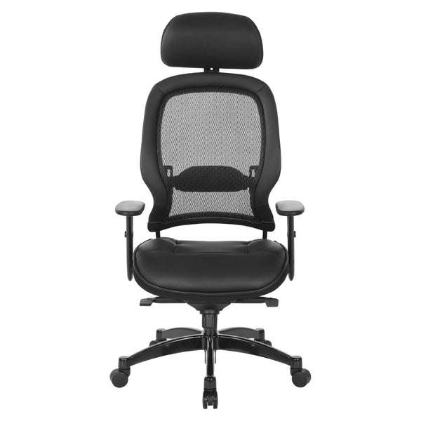 OSP Home Furnishings Pro Ergonomic Mesh Back Office Chair with Lumbar Support Padded Leather Seat Gas Lift 27008