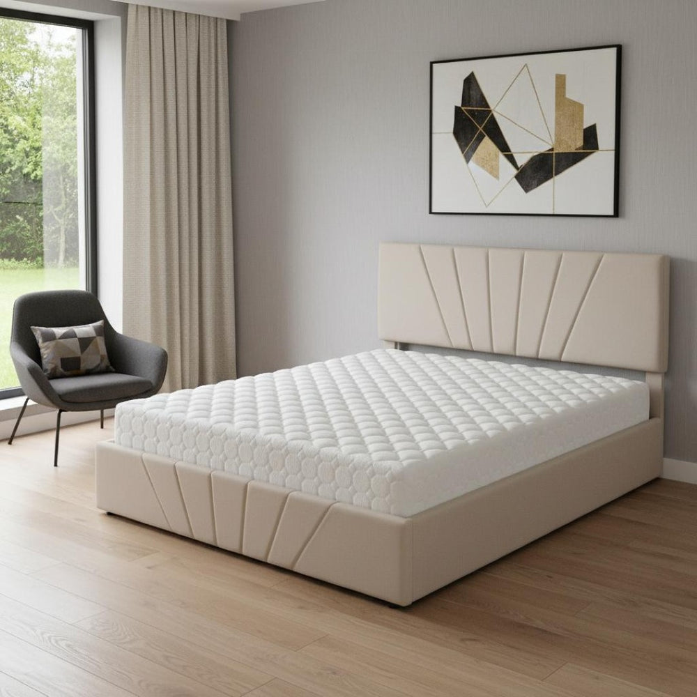 HomeRoots Beige Tufted Faux Leather Queen Bed Frame - Elegant Comfort with Sturdy Support for Modern Bedrooms 592906