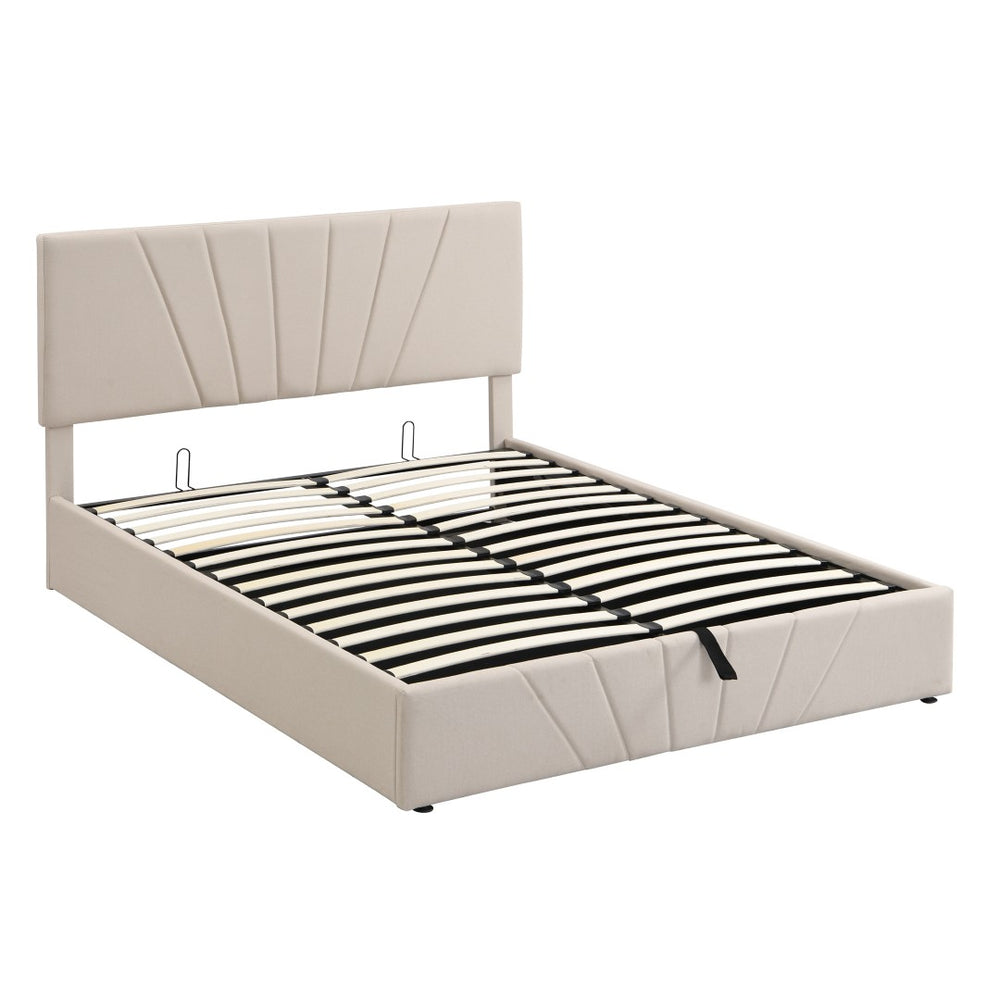 HomeRoots Beige Tufted Faux Leather Queen Bed Frame - Elegant Comfort with Sturdy Support for Modern Bedrooms 592906