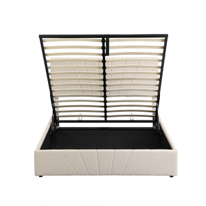 HomeRoots Beige Tufted Faux Leather Queen Bed Frame - Elegant Comfort with Sturdy Support for Modern Bedrooms 592906