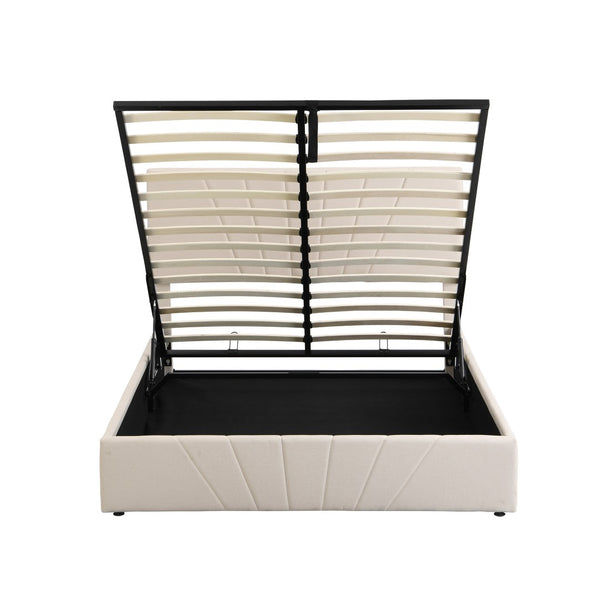 HomeRoots Beige Tufted Faux Leather Queen Bed Frame - Elegant Comfort with Sturdy Support for Modern Bedrooms 592906