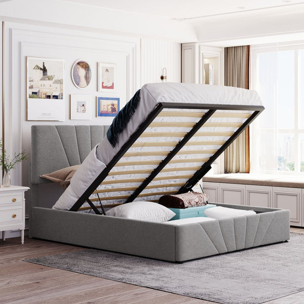 HomeRoots Gray Tufted Faux Leather Queen Bed Frame - Modern, Stylish Upholstered Platform for Ultimate Comfort 592907