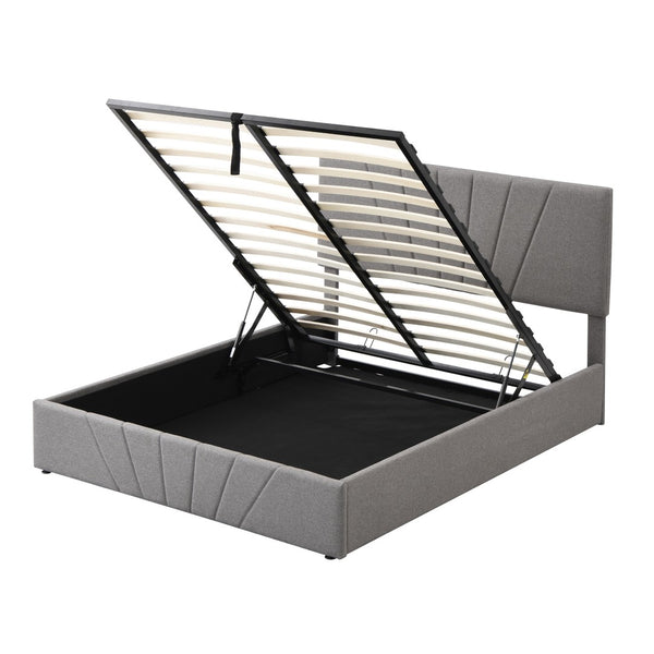 HomeRoots Gray Tufted Faux Leather Queen Bed Frame - Modern, Stylish Upholstered Platform for Ultimate Comfort 592907