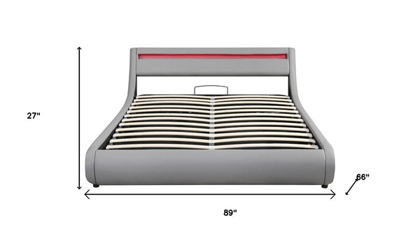 HomeRoots Gray Tufted Faux Leather Queen Bed Frame with USB Port & Ambient Lighting for Modern Bedrooms 592908