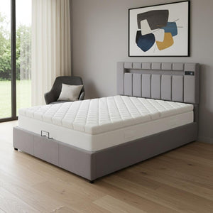 HomeRoots Gray Tufted Faux Leather Full Bed Frame with USB Port - Modern Comfort and Stylish Design! 592909