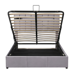 HomeRoots Gray Tufted Faux Leather Full Bed Frame with USB Port - Modern Comfort and Stylish Design! 592909