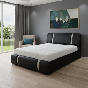 HomeRoots Black Tufted Faux Leather Full Bed Frame - Modern Upholstered Design with Sturdy Support & Comfort 592910