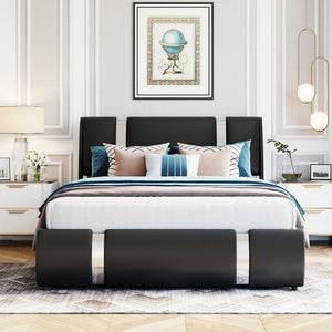 HomeRoots Black Tufted Faux Leather Full Bed Frame - Modern Upholstered Design with Sturdy Support & Comfort 592910
