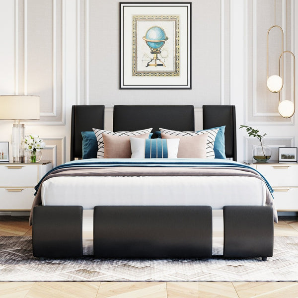 HomeRoots Black Tufted Faux Leather Full Bed Frame - Modern Upholstered Design with Sturdy Support & Comfort 592910