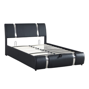 HomeRoots Black Tufted Faux Leather Full Bed Frame - Modern Upholstered Design with Sturdy Support & Comfort 592910