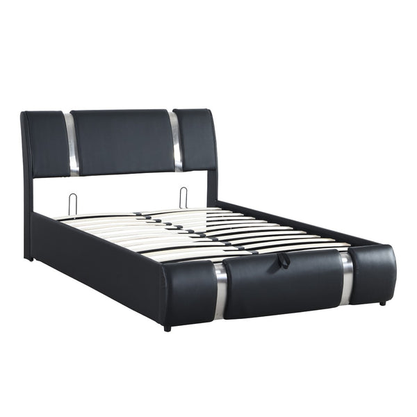 HomeRoots Black Tufted Faux Leather Full Bed Frame - Modern Upholstered Design with Sturdy Support & Comfort 592910