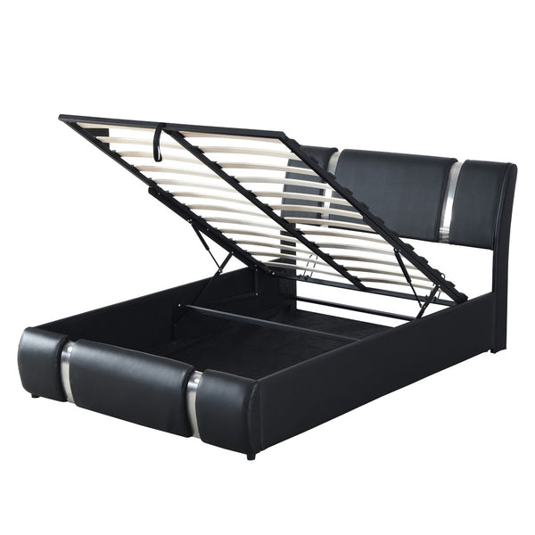 HomeRoots Black Tufted Faux Leather Full Bed Frame - Modern Upholstered Design with Sturdy Support & Comfort 592910
