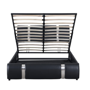 HomeRoots Black Tufted Faux Leather Full Bed Frame - Modern Upholstered Design with Sturdy Support & Comfort 592910