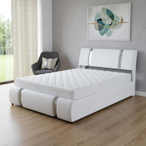 HomeRoots White Tufted Faux Leather Full Bed Frame - Modern Design, Cozy Comfort, Easy Maintenance & Style Upgrade 592911
