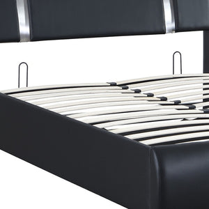 HomeRoots Black Tufted Faux Leather Queen Bed Frame - Modern Upholstered Design with Platform Support & Style 592912