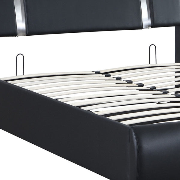 HomeRoots Black Tufted Faux Leather Queen Bed Frame - Modern Upholstered Design with Platform Support & Style 592912