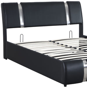 HomeRoots Black Tufted Faux Leather Queen Bed Frame - Modern Upholstered Design with Platform Support & Style 592912