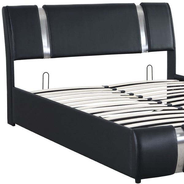 HomeRoots Black Tufted Faux Leather Queen Bed Frame - Modern Upholstered Design with Platform Support & Style 592912