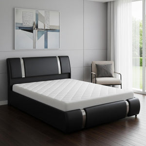 HomeRoots Black Tufted Faux Leather Queen Bed Frame - Modern Upholstered Design with Platform Support & Style 592912