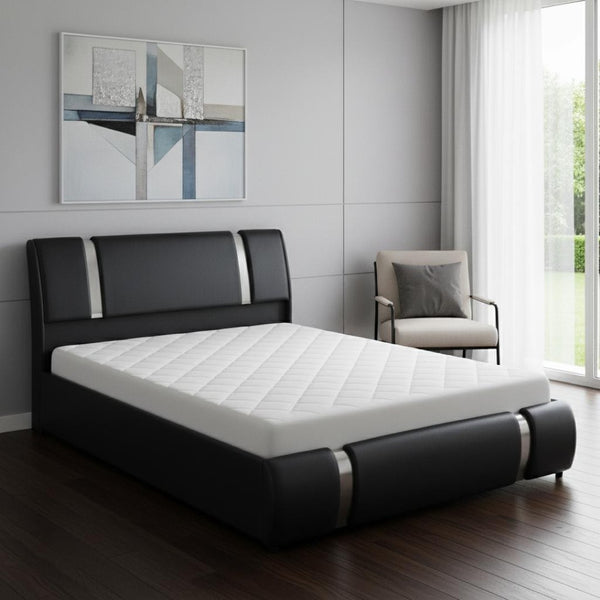 HomeRoots Black Tufted Faux Leather Queen Bed Frame - Modern Upholstered Design with Platform Support & Style 592912