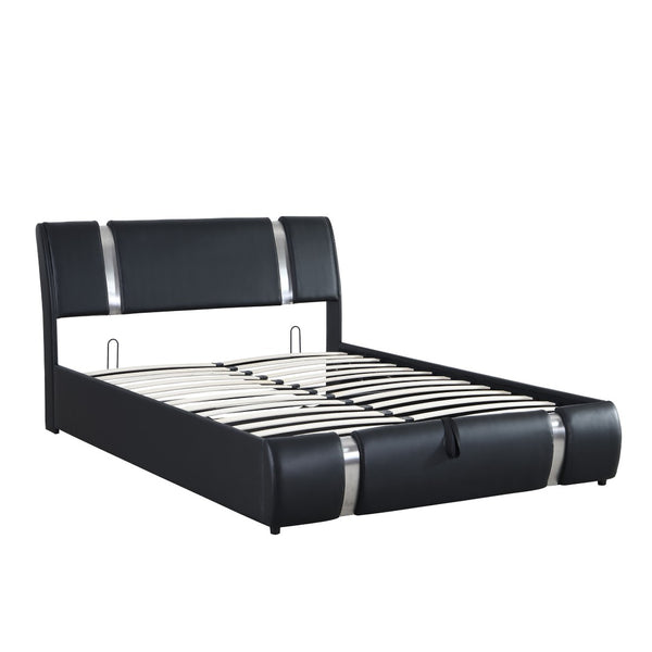 HomeRoots Black Tufted Faux Leather Queen Bed Frame - Modern Upholstered Design with Platform Support & Style 592912