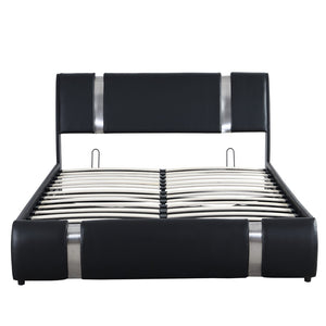 HomeRoots Black Tufted Faux Leather Queen Bed Frame - Modern Upholstered Design with Platform Support & Style 592912