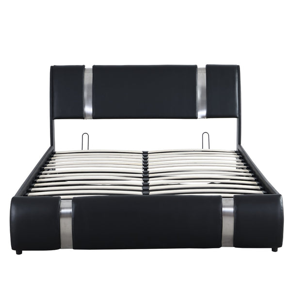 HomeRoots Black Tufted Faux Leather Queen Bed Frame - Modern Upholstered Design with Platform Support & Style 592912