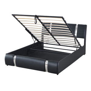 HomeRoots Black Tufted Faux Leather Queen Bed Frame - Modern Upholstered Design with Platform Support & Style 592912