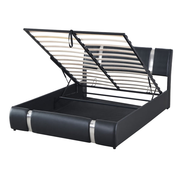 HomeRoots Black Tufted Faux Leather Queen Bed Frame - Modern Upholstered Design with Platform Support & Style 592912