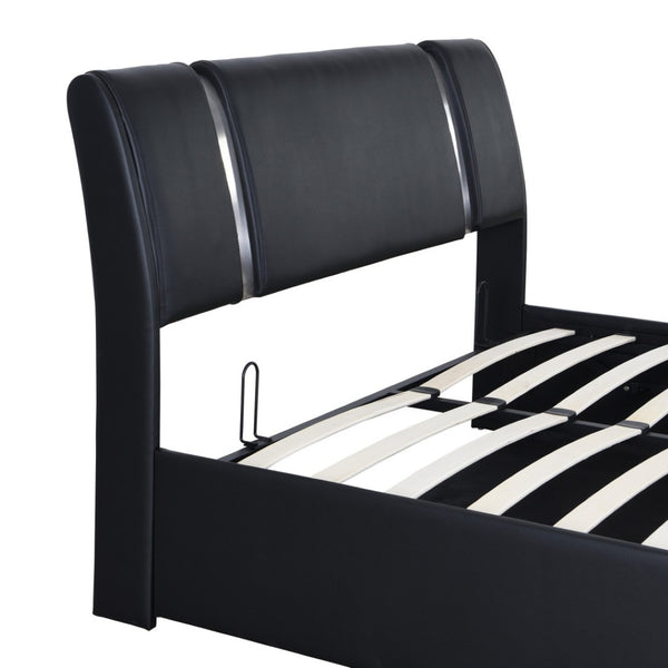 HomeRoots Black Tufted Faux Leather Queen Bed Frame - Modern Upholstered Design with Platform Support & Style 592912