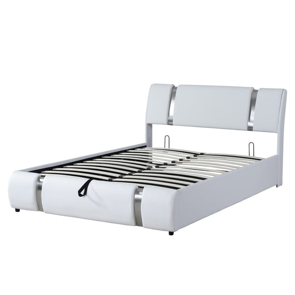 HomeRoots White Tufted Faux Leather Queen Bed Frame - Modern Platform Design for Chic Sleep Sanctuary 592913