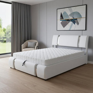 HomeRoots White Tufted Faux Leather Queen Bed Frame - Modern Platform Design for Chic Sleep Sanctuary 592913