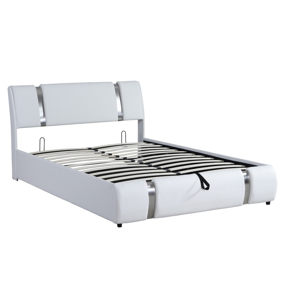HomeRoots White Tufted Faux Leather Queen Bed Frame - Modern Platform Design for Chic Sleep Sanctuary 592913