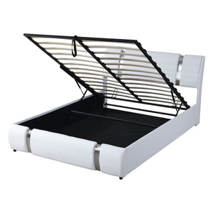 HomeRoots White Tufted Faux Leather Queen Bed Frame - Modern Platform Design for Chic Sleep Sanctuary 592913