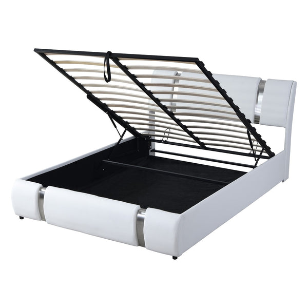 HomeRoots White Tufted Faux Leather Queen Bed Frame - Modern Platform Design for Chic Sleep Sanctuary 592913