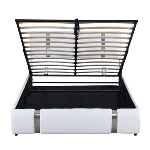 HomeRoots White Tufted Faux Leather Queen Bed Frame - Modern Platform Design for Chic Sleep Sanctuary 592913