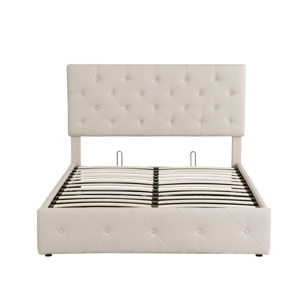 HomeRoots Beige Tufted Faux Leather Full Bed Frame - Stylish Modern Design with Comfort & Durability for Your Bedroom 592914