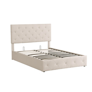 HomeRoots Beige Tufted Faux Leather Full Bed Frame - Stylish Modern Design with Comfort & Durability for Your Bedroom 592914
