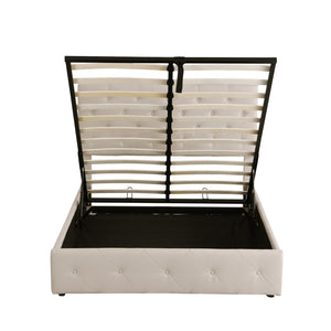 HomeRoots Beige Tufted Faux Leather Full Bed Frame - Stylish Modern Design with Comfort & Durability for Your Bedroom 592914